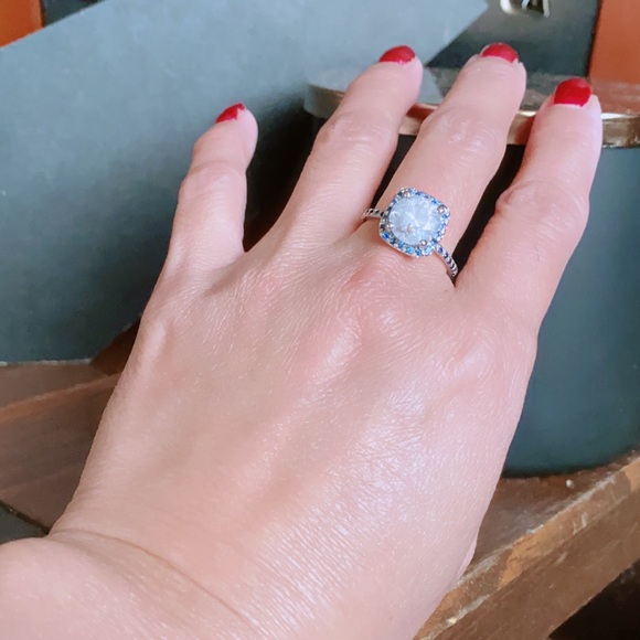 NATURAL ROUND CUT DIAMOND 3.22 TCW & CEYLON SAPPHIRE 14K WHITE GOLD RING - Picture 7 of 16